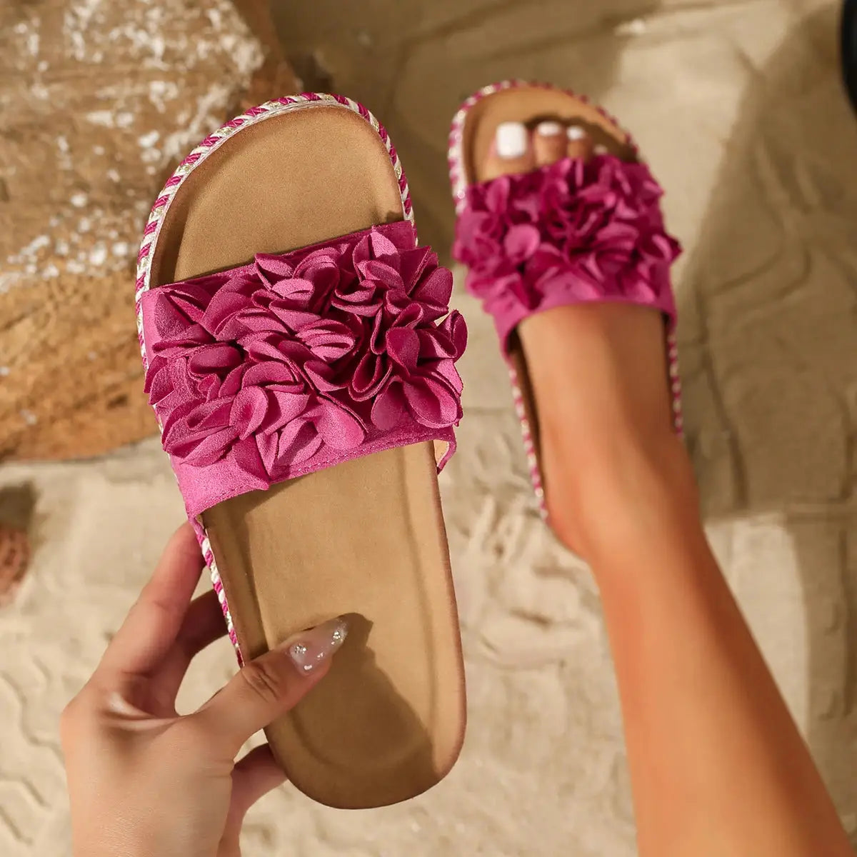 Women's Wedge Sandals Slip-On with Bowknot, Flat Gladiator Summer Slides for Casual Comfort