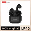 Lenovo LP40 black Bluetooth headphones in case