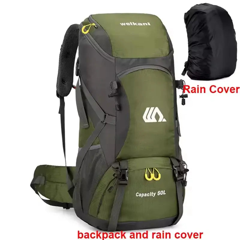 50L travel backpack for men, waterproof hiking and camping rucksack for outdoor sports, climbing and mountaineering