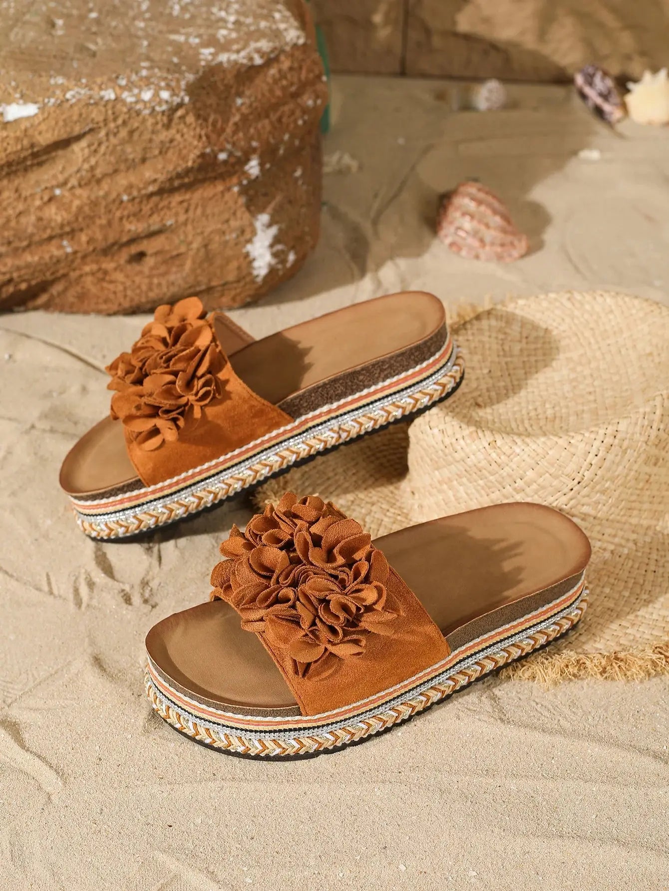 Women's Wedge Sandals Slip-On with Bowknot, Flat Gladiator Summer Slides for Casual Comfort