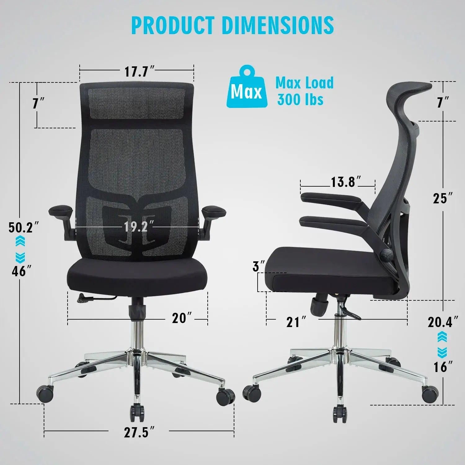 Ergonomic Office Chair Fixed Headrest Flip-Up Arms Lumbar Support PU Wheels & Swivel Tilt