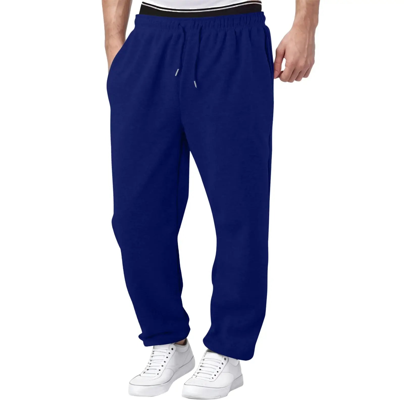 Royal blue men’s workout jogger pants with elastic waistband, breathable and ideal for gym, sports, or relaxed style.