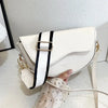 White vintage PU leather crossbody bag with striped strap