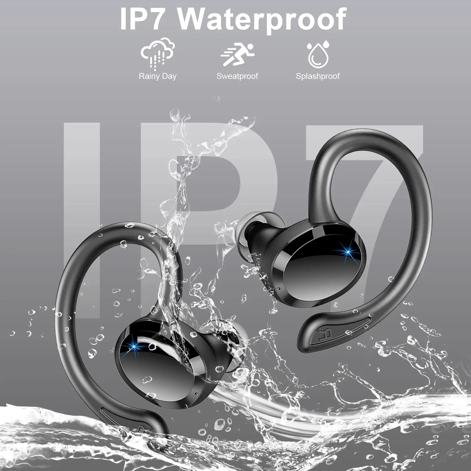 Bluetooth 5.3 Wireless Earbuds with Stereo Bass, Noise Cancelling Mic, IP7 Waterproof & 40H Playback for Sports