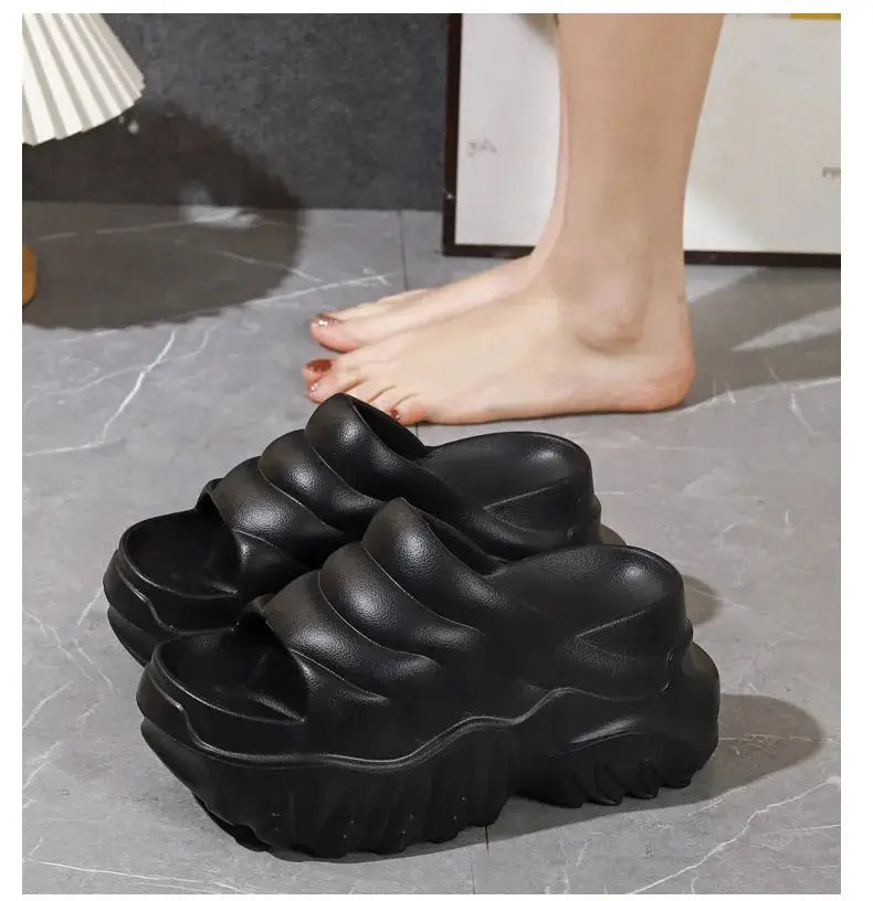 Women’s Platform Wedge Sandals – Open Toe Slip-On Slides with Ankle Buckle for Summer Beach Style