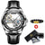 Silver automatic watch with black dial and gift set