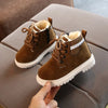 Brown kids' casual boots, anti-slippery, plush lining