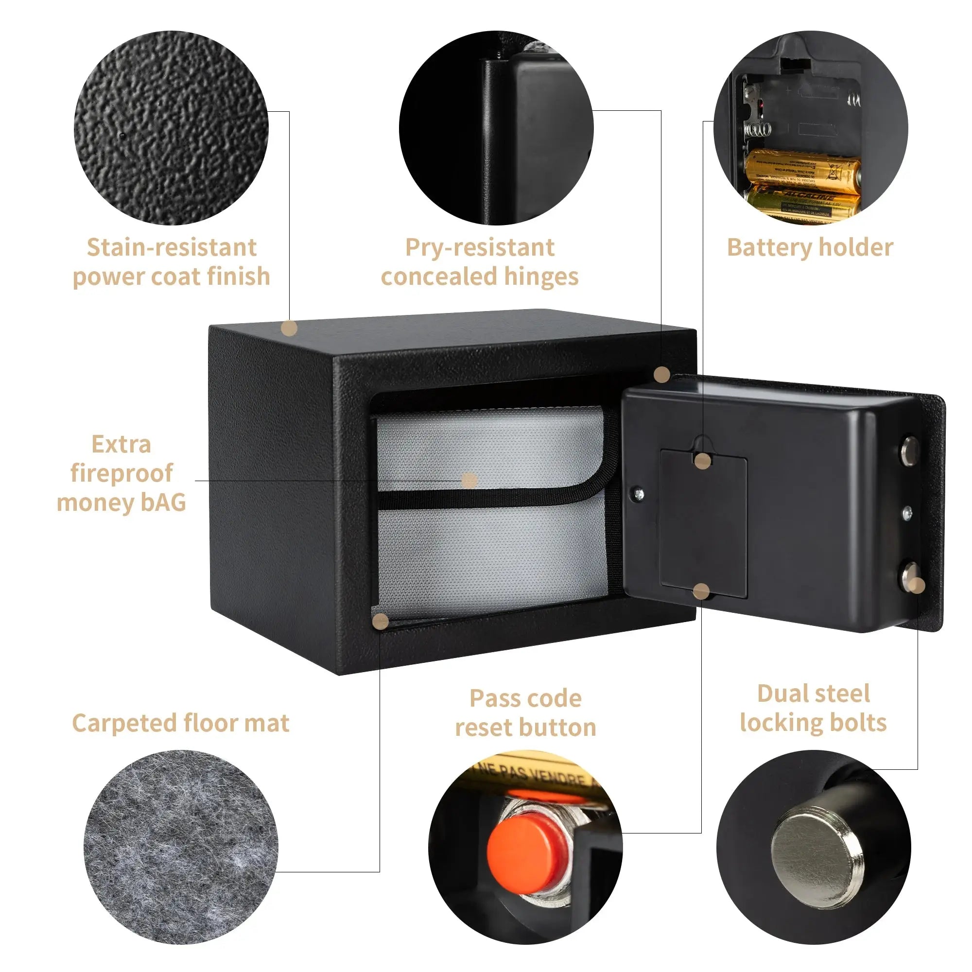 Deli 0.2 cu ft digital steel safe box with fireproof money bag, secure home storage for cash and hidden valuables