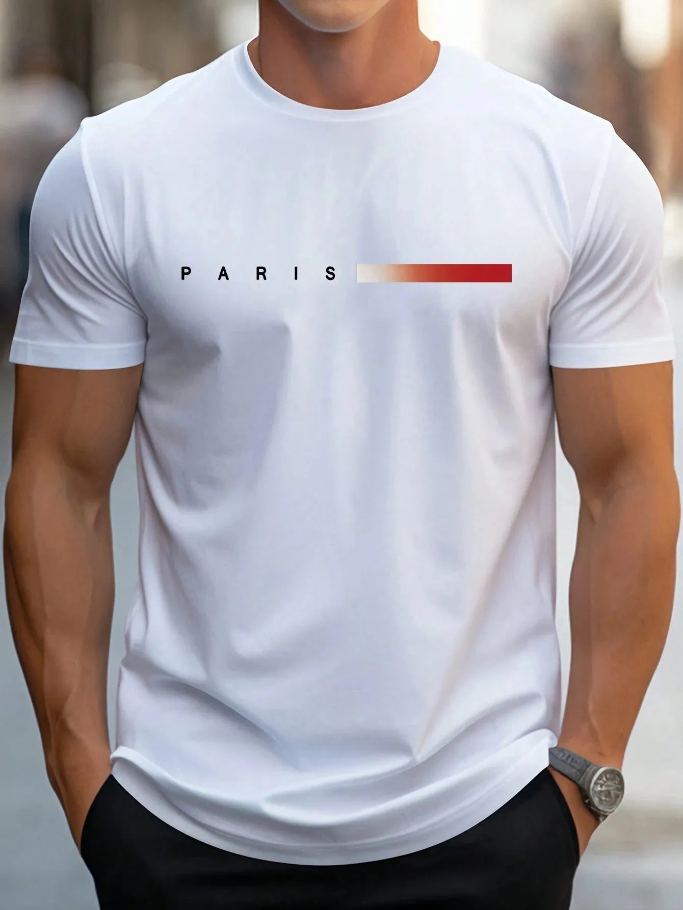 Paris Streetwear T Shirt Set With Gradient Stripe Print