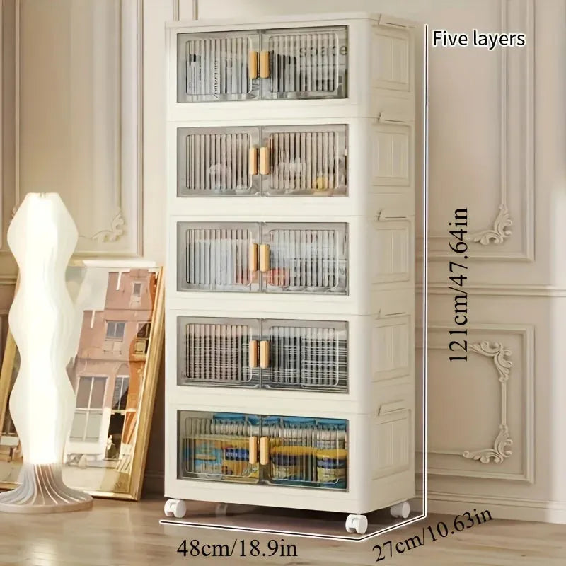 Stackable Storage Cabinet with Doors and Wheels for Home Use