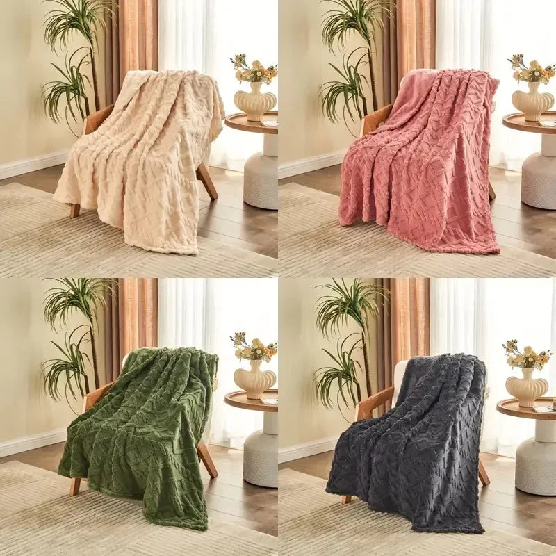 Fleece Blanket Ultra Soft 3D Plush Dense Weave Cozy Throw