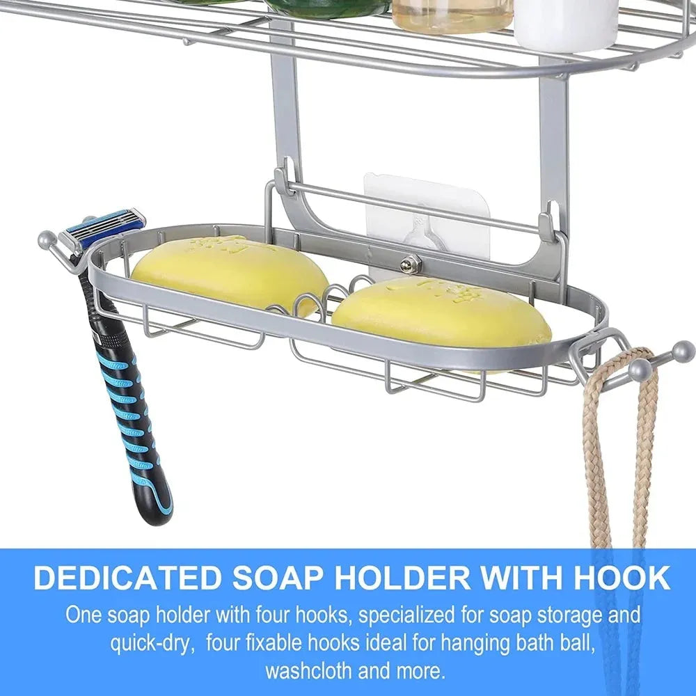 Shower Caddy Over Head Rustproof Storage Rack With Hooks