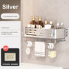 Silver bathroom shelf, one layer, with towel rod