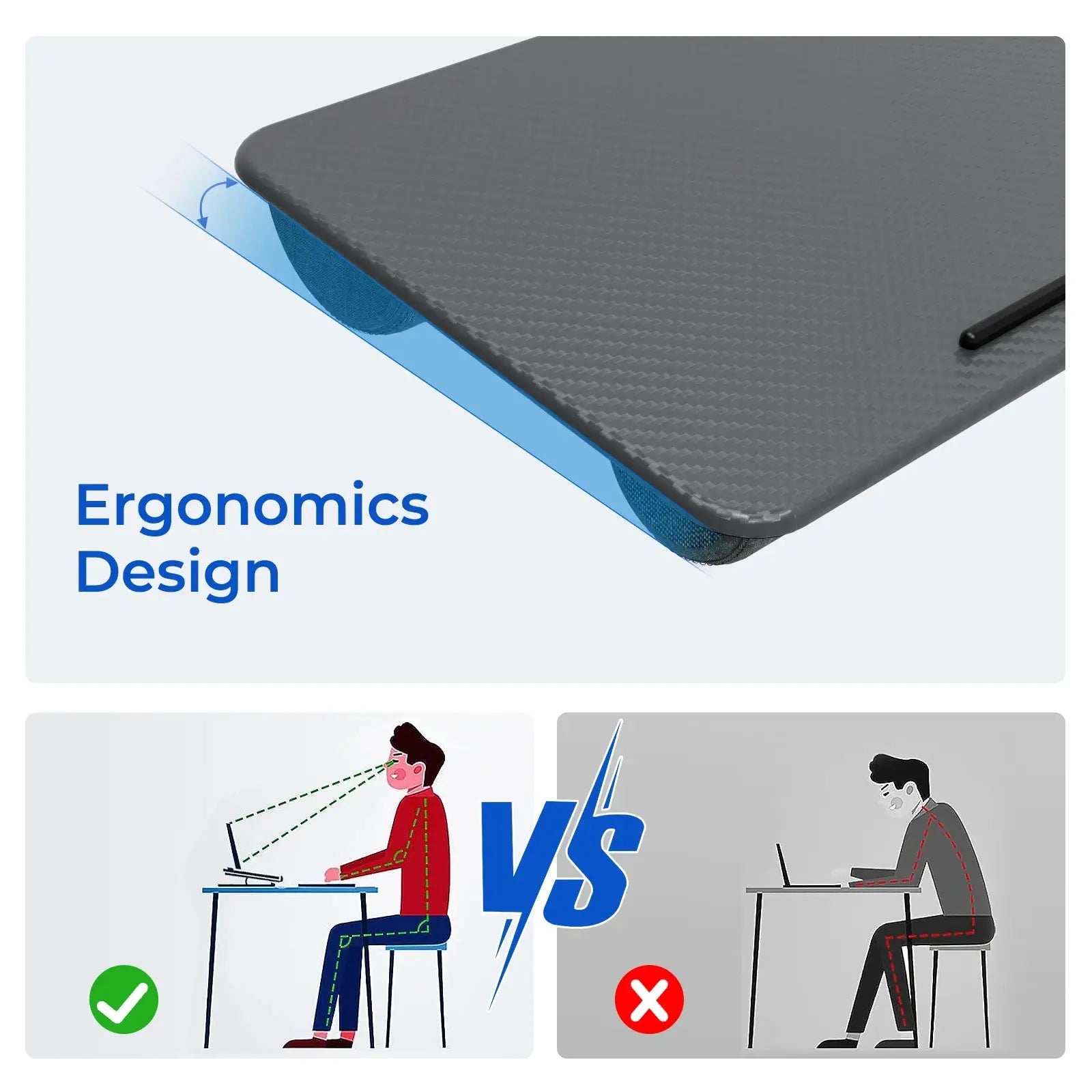 Lap Desk with Mouse Pad & Phone Holder – Portable & Lightweight for Bed, Couch, Travel – 21.1"x12", Anti-Slip Strip