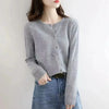 Light gray women's single-breasted knitted sweater