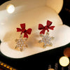 Red bow knot snowflake dangle earrings in gift box