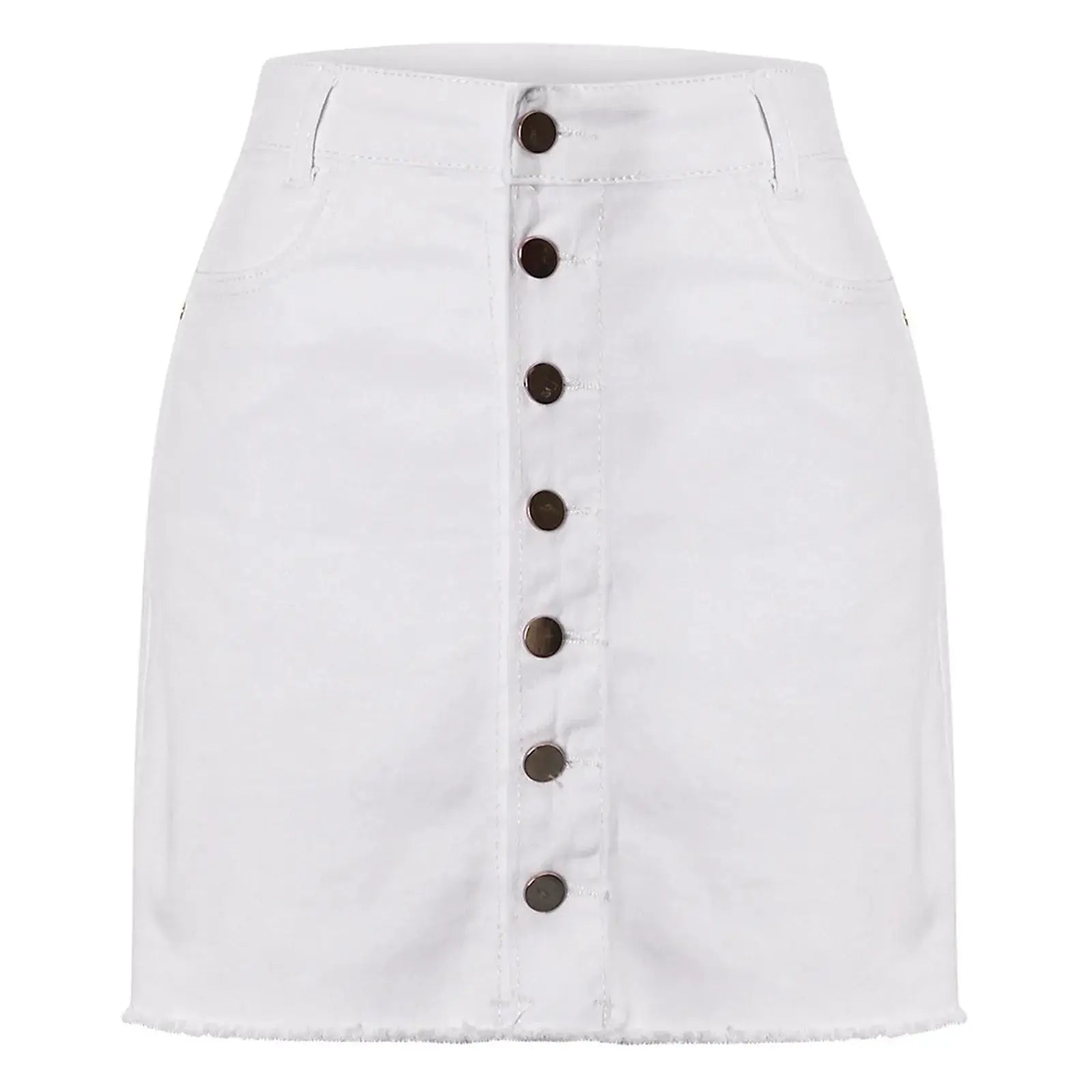 Women’s short denim skirt, high-waisted elastic design with breathable fabric and decorative ruffle hem