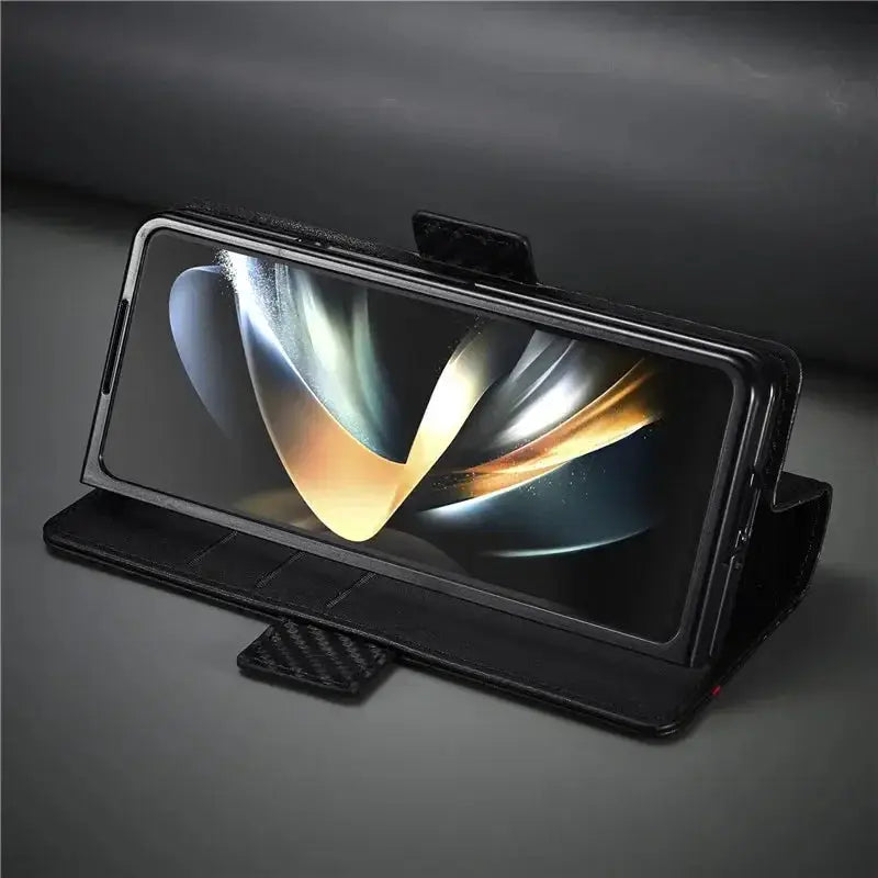 PU leather wallet case with carbon fiber design for Samsung Galaxy Z Fold 3/4/5/6, magnetic flip cover with stand function