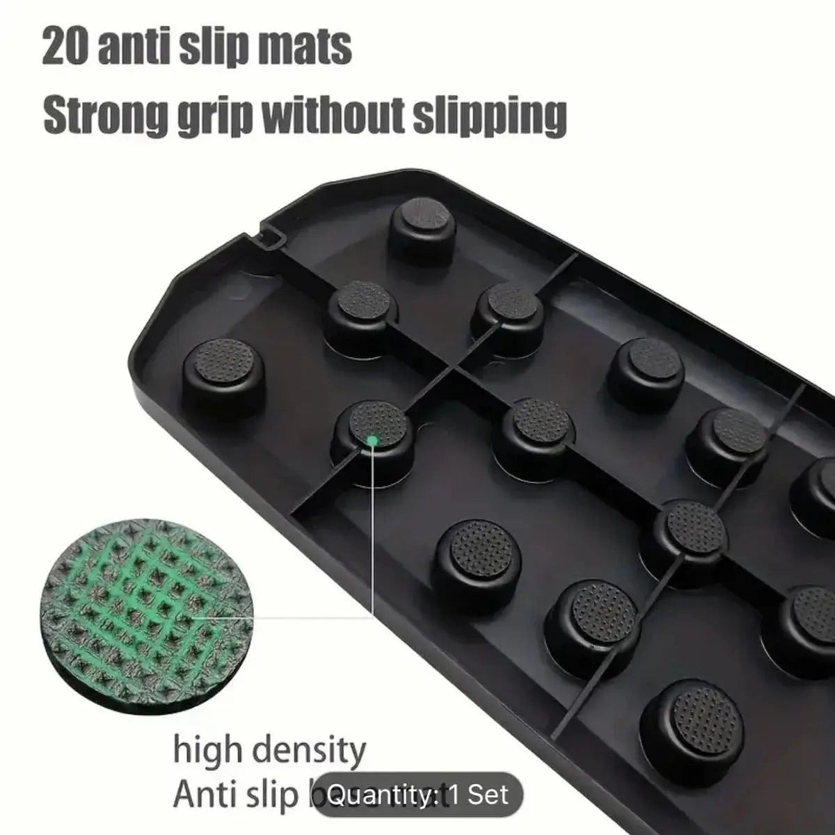 Close-up of anti-slip mats on the bottom of the push-up board for strong grip and stability during intense home workouts. Features high-density rubber pads.