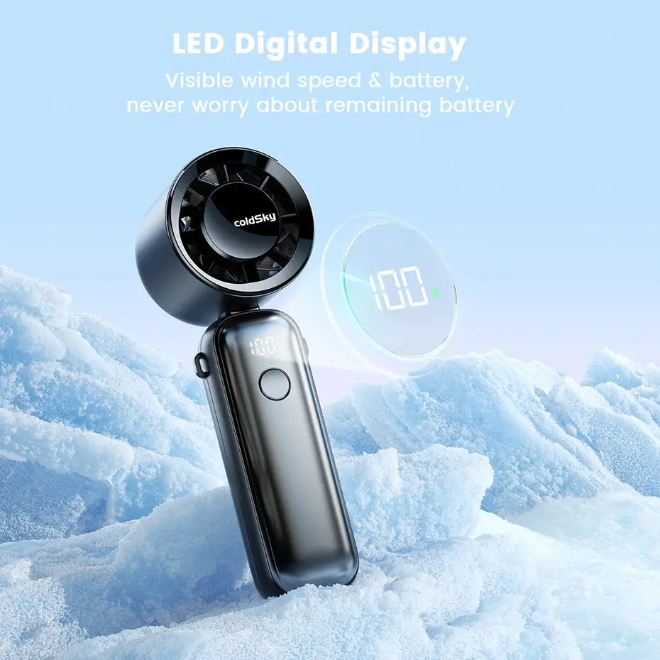 Portable Turbo Fan 6-Speed Rechargeable 5000mAh 2-in-1 Foldable Neck & Desk Fan with Digital Display