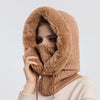 Brown women's winter fur hat with hood