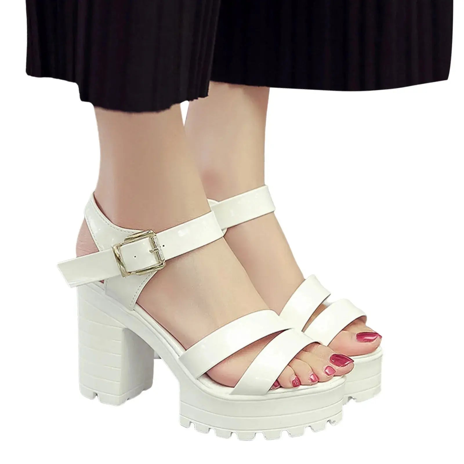 Women’s Summer Platform Sandals – Open Toe Square Heel Buckle Gladiator Shoes Rome Style