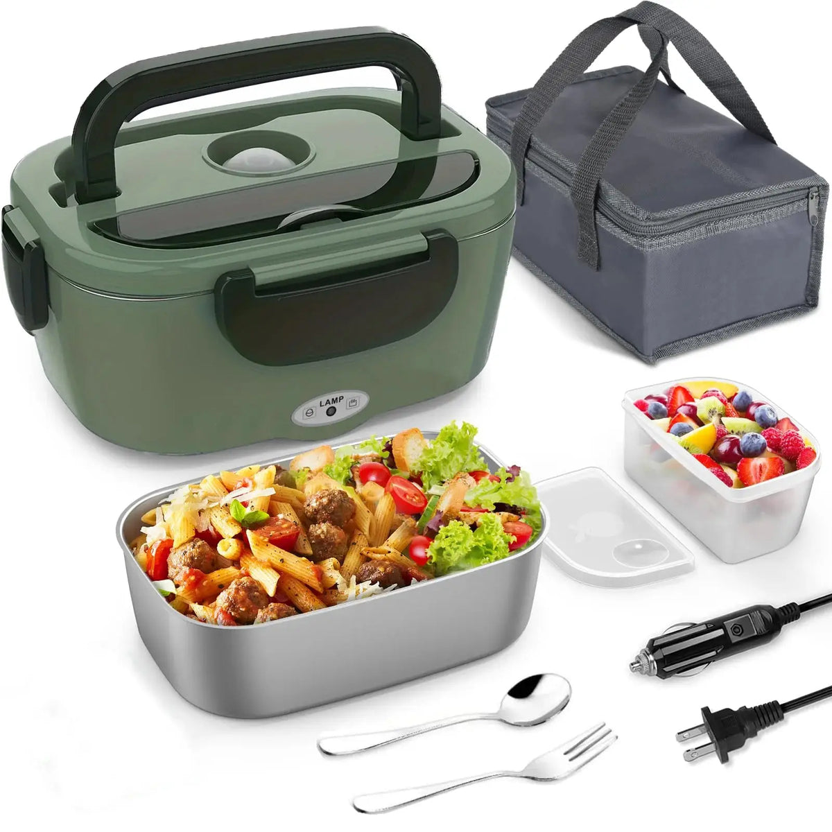Electric Lunch Box Portable 12V/24V/110V Food Warmer with 1.5L Stainless Container
