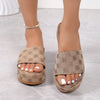 Beige women's platform sandals with patterned design