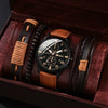 Men's watch set with brown leather strap and bracelets