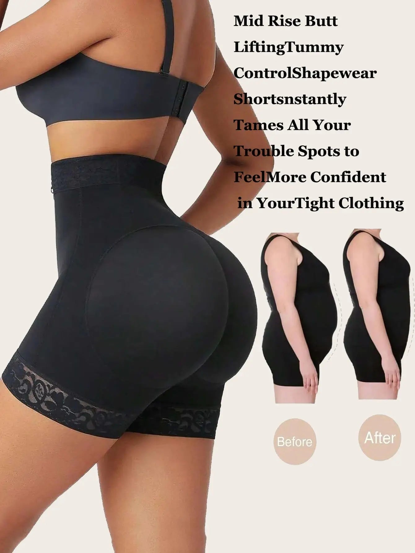 Women's Sculpting Lace Trim Panties Breathable & Comfy Butt-Lifting Underwear