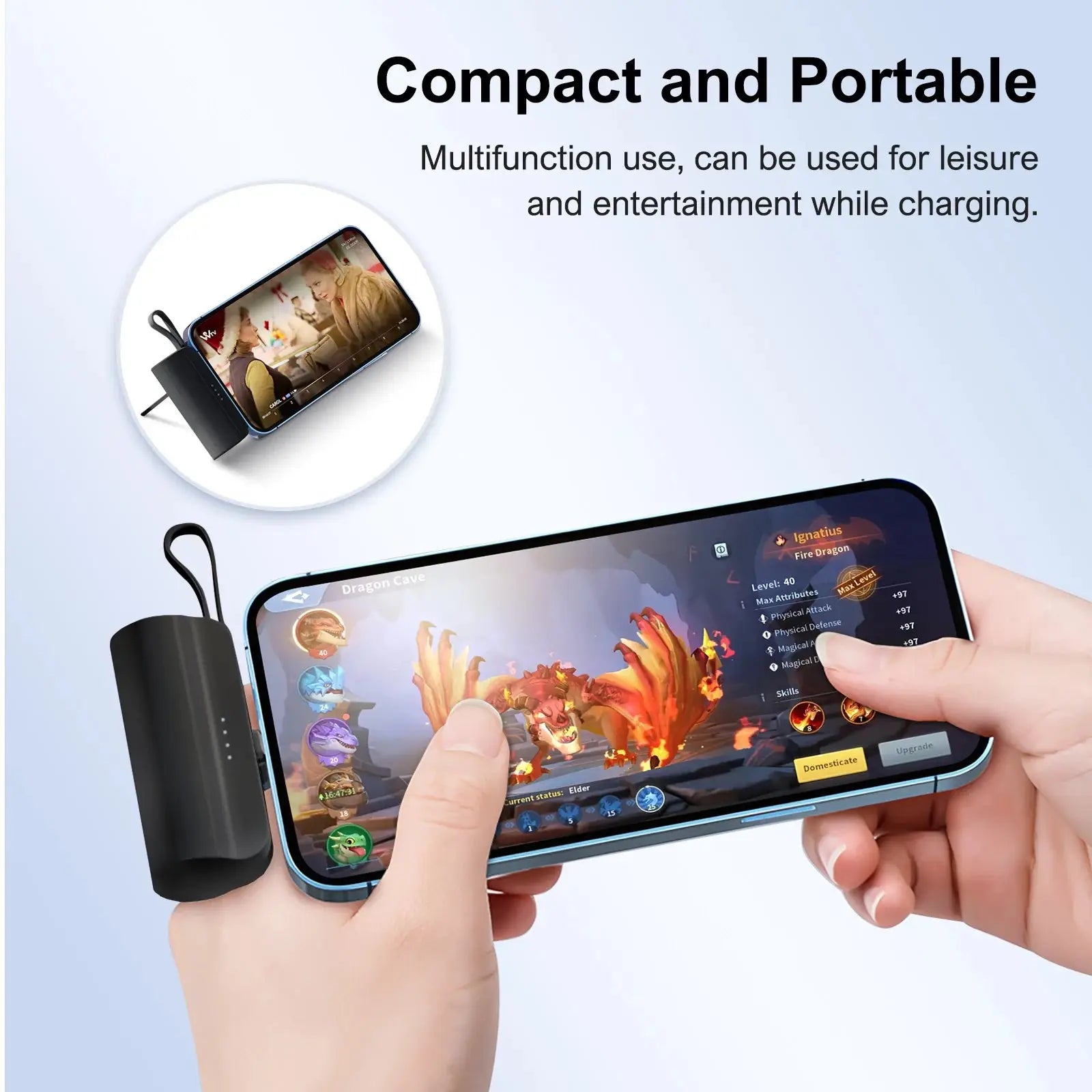 Mini Power Bank 4500mAh Portable Phone Charger Capsule Dual USB-C Ports for iPhone 15/16 & Android Devices