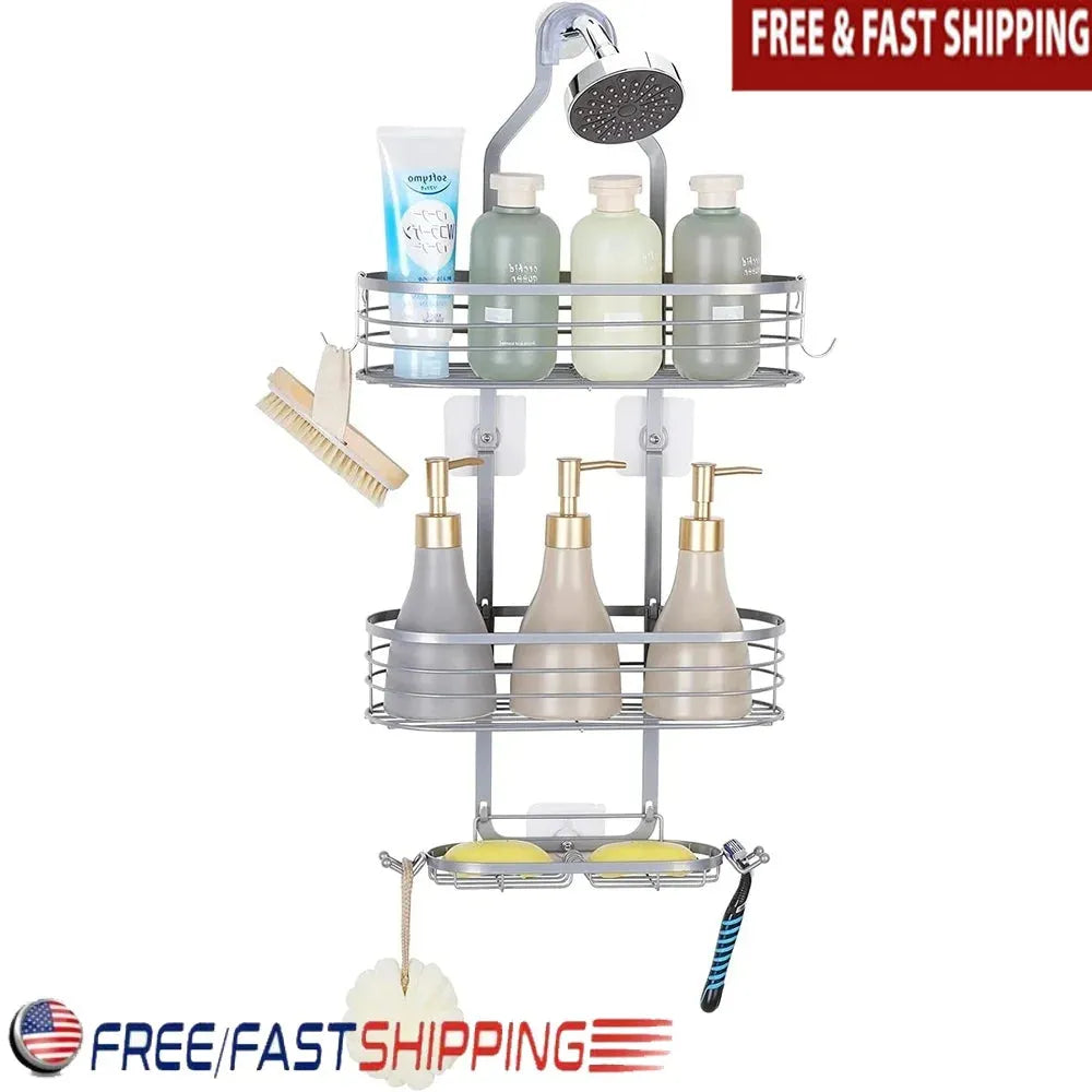 Shower Caddy Over Head Rustproof Storage Rack With Hooks