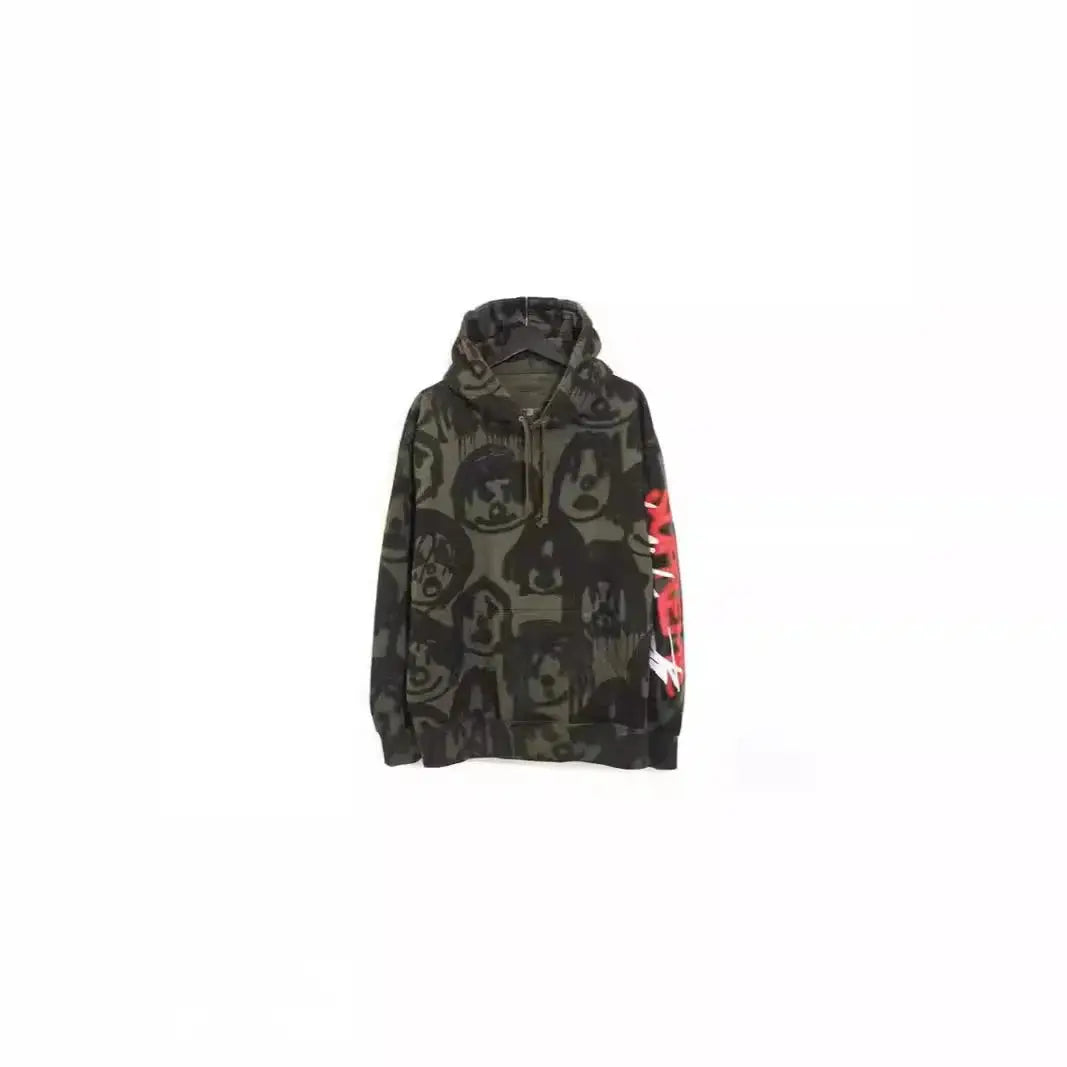 Unisex zip-up hoodie with Y2K digital cartoon print, retro Harajuku streetwear style