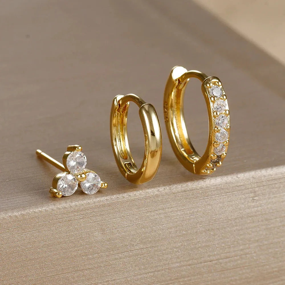 Gold Plated Earring Set Hoop Design Stainless Steel