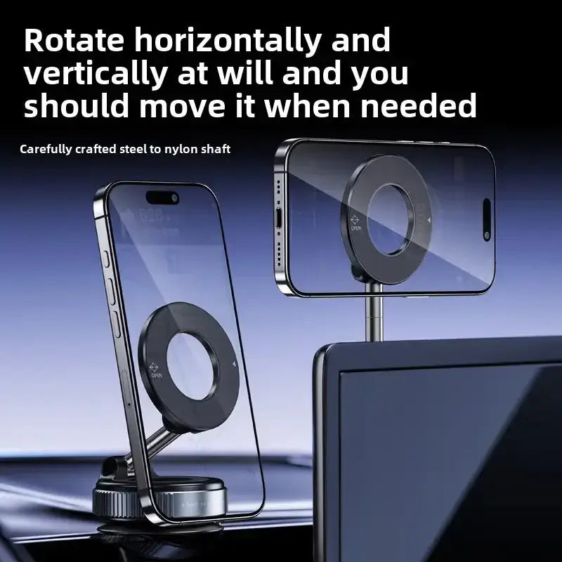 Magnetic Foldable Car Phone Holder – 360° Rotating Mount with Vacuum Suction Cup – Multi-Angle Adjustment for Car & Wall