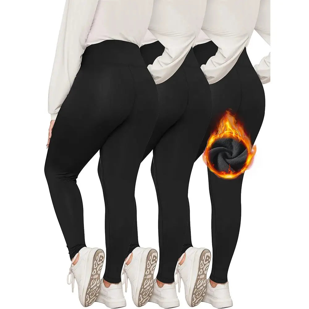 3-pack plus size thermal leggings for women, high-waisted fleece-lined pants for fall and winter yoga or casual wear