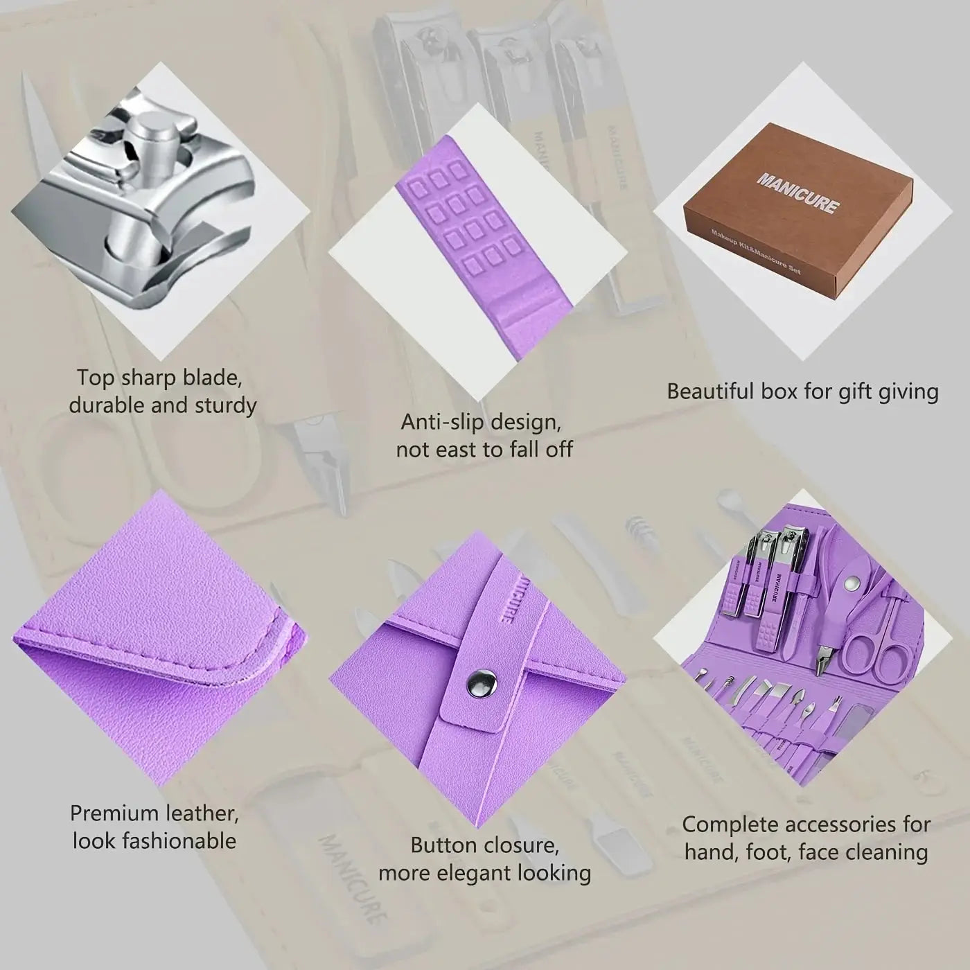 16-piece stainless steel manicure and pedicure kit, nail clipper set with case, ideal for home or travel use