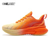 Orange cushioned running shoe with light sole