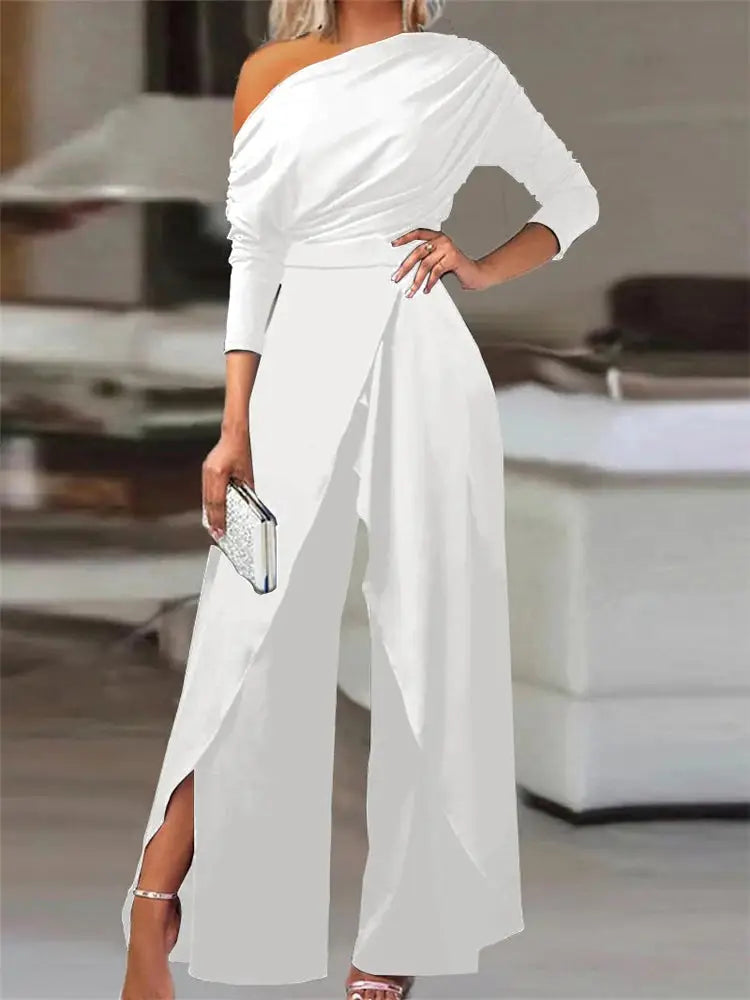 Elegant white off-shoulder women's overalls