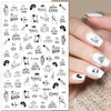 Floral and face line art nail stickers in black