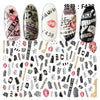 Black and white text nail stickers with bold designs