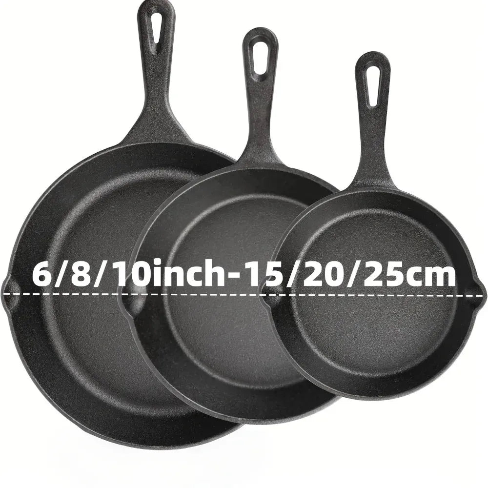 Cast Iron Skillet Set 3 Piece with Pre Seasoned Heavy Build