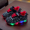 Black Spiderman LED sneakers for kids with rubber soles