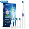 White rechargeable toothbrush with 4 heads