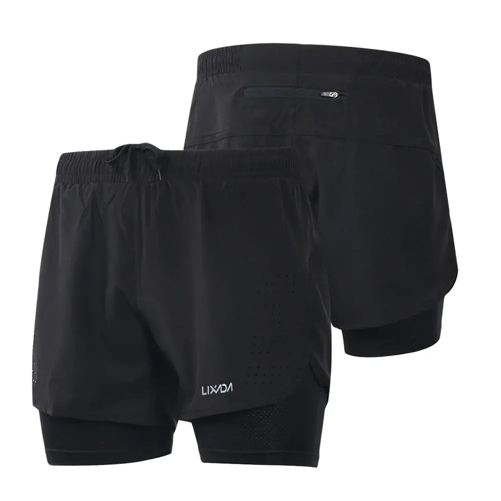 Men's 2-in-1 sports shorts, quick-drying and breathable with long liner, ideal for running and active training