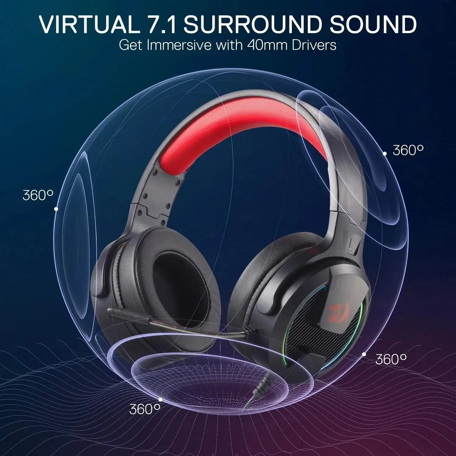 Gaming Headset Redragon H315 Wired RGB With 40mm Drivers