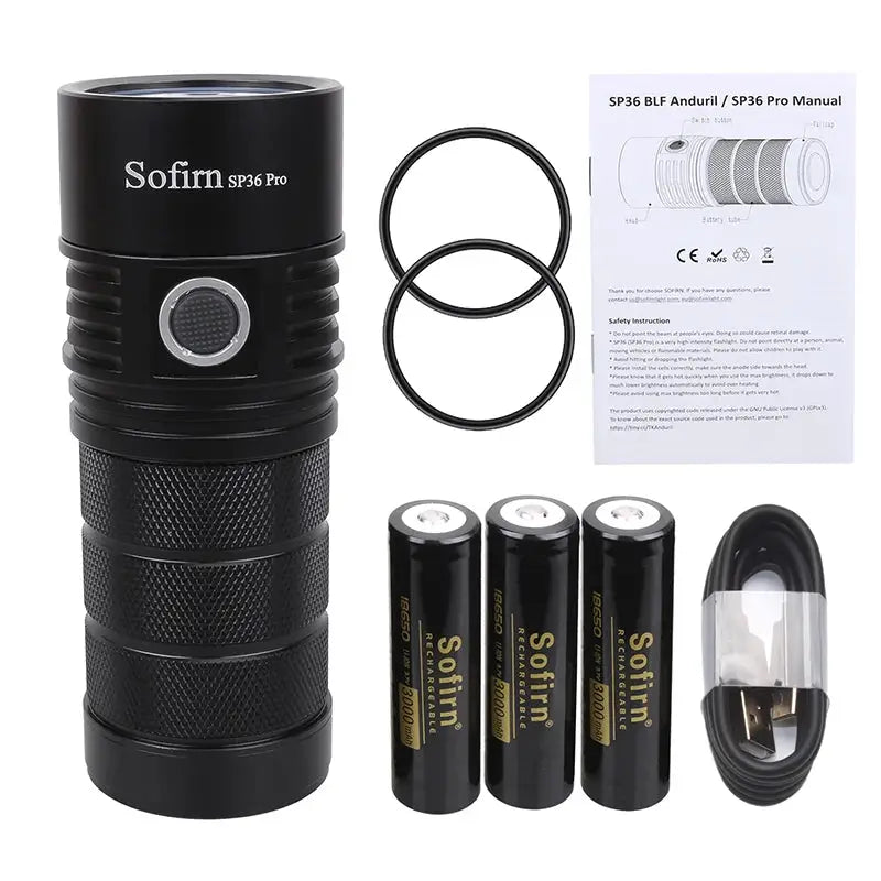 LED Flashlight 8000lm 4-SST40 Bulbs 18650 USB-C Rechargeable Torch for Outdoor & Emergency Use