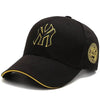 Black baseball cap with bold yellow embroidery