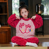 Red cartoon pajama set for kids, soft winter loungewear