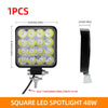 Square LED spotlight 48W with dimensions and wire length